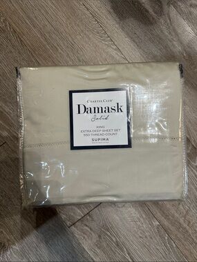 BNIB Charter Club Damask Solid King extra Deep Sheet Set in Beige